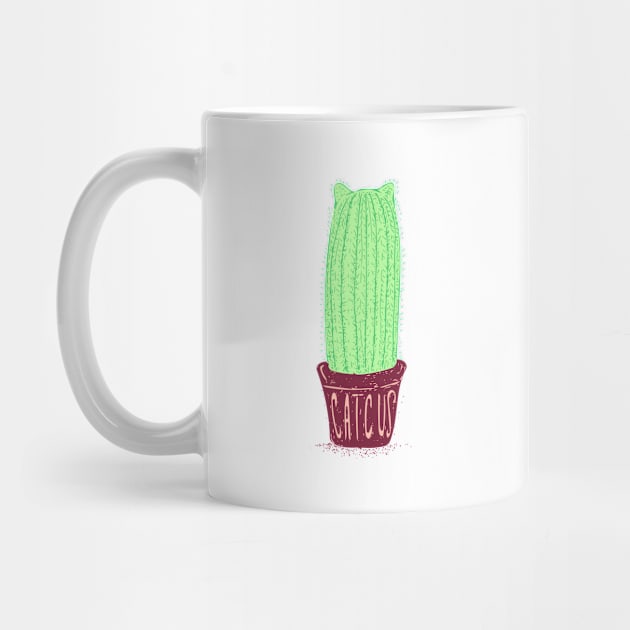 Toxic Neon Green and Red - Catcus - Cat Cactus - Plant Lover by AnanasArt